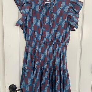 Boutique Chic Ruffle Mini Dress in Blue and Red